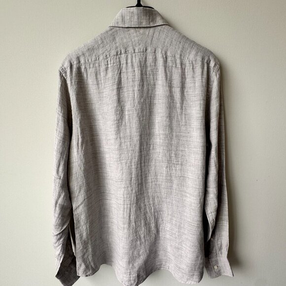Suitsupply Slim Fit Tessitura Monti Pure Linen Long Sleeve Shirt Light Grey - Picture 6 of 11